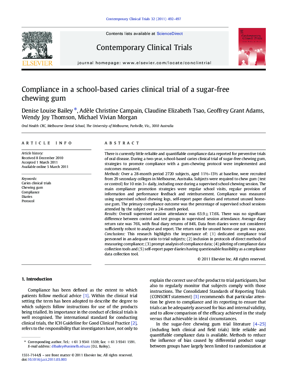 Compliance in a school-based caries clinical trial of a sugar-free chewing gum