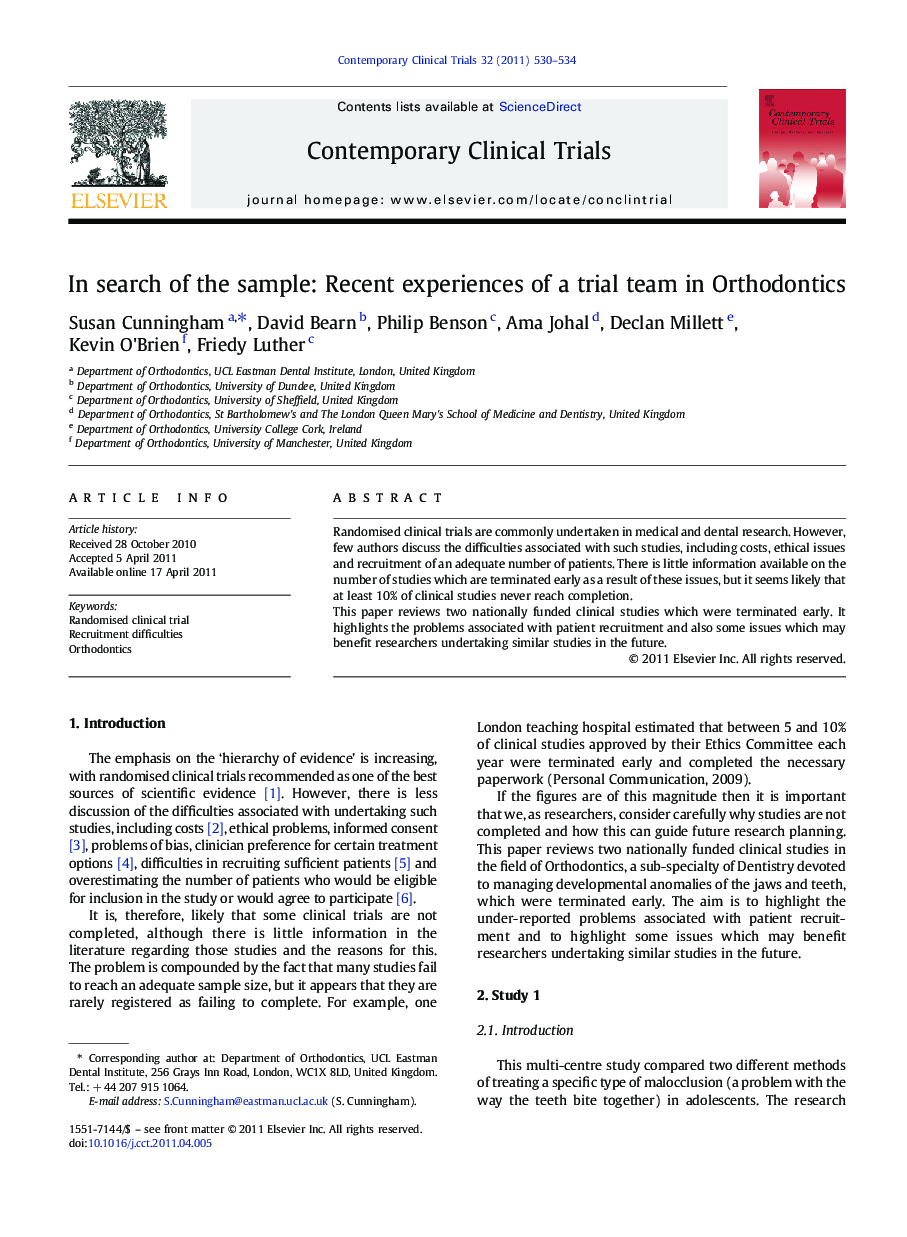 In search of the sample: Recent experiences of a trial team in Orthodontics