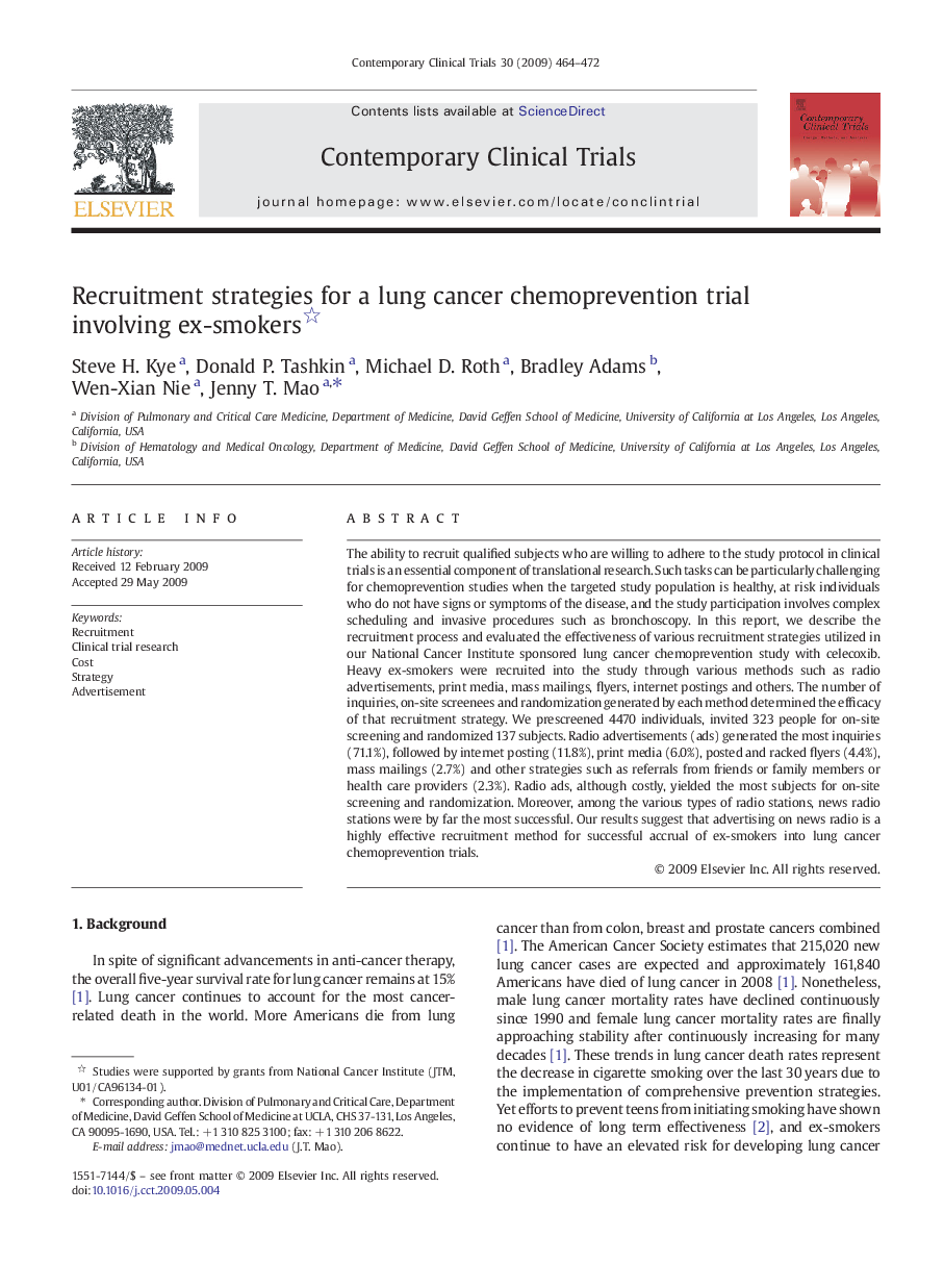 Recruitment strategies for a lung cancer chemoprevention trial involving ex-smokers 