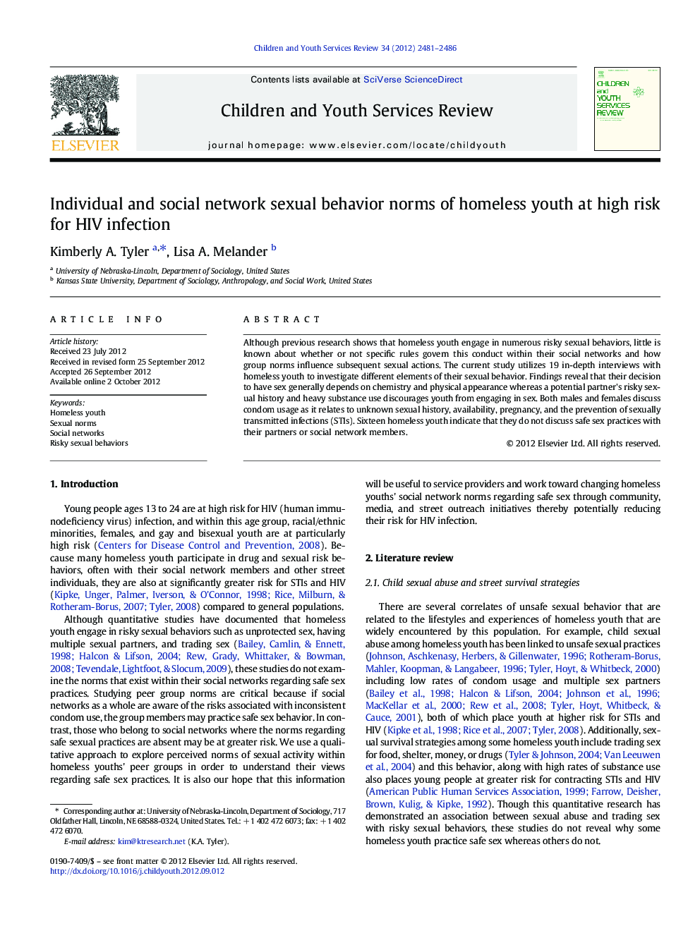 Individual and social network sexual behavior norms of homeless youth at high risk for HIV infection