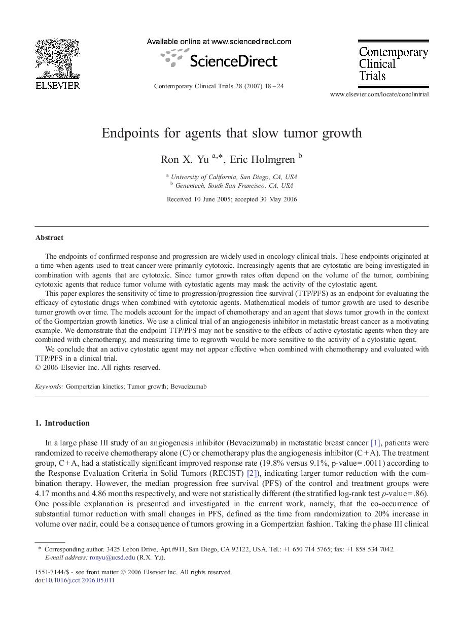 عکس صفحه اول مقاله: Endpoints for agents that slow tumor growth Endpoints for agents that slow tumor growth