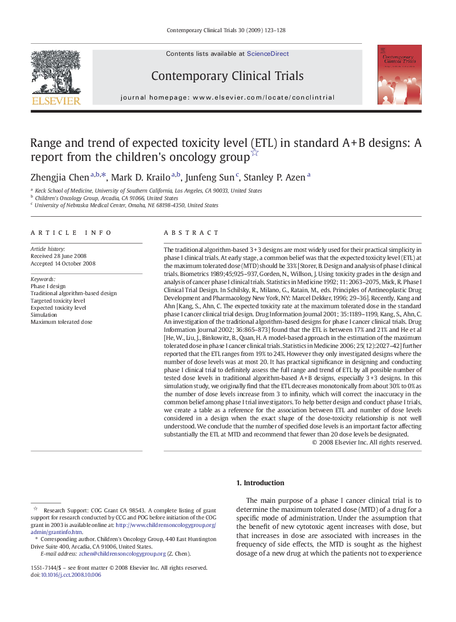 Range and trend of expected toxicity level (ETL) in standard AÂ +Â B designs: A report from the children's oncology group
