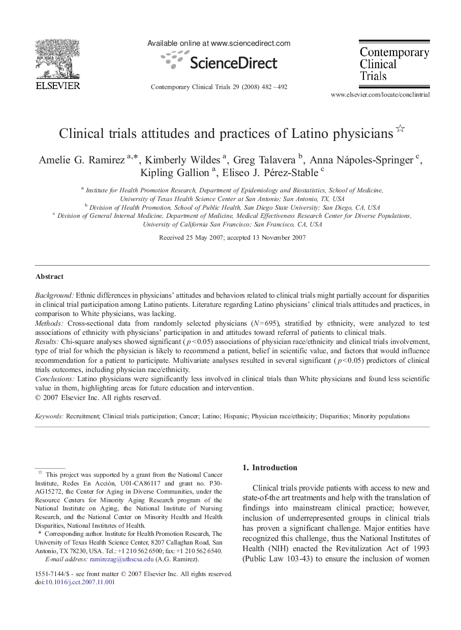 Clinical trials attitudes and practices of Latino physicians 