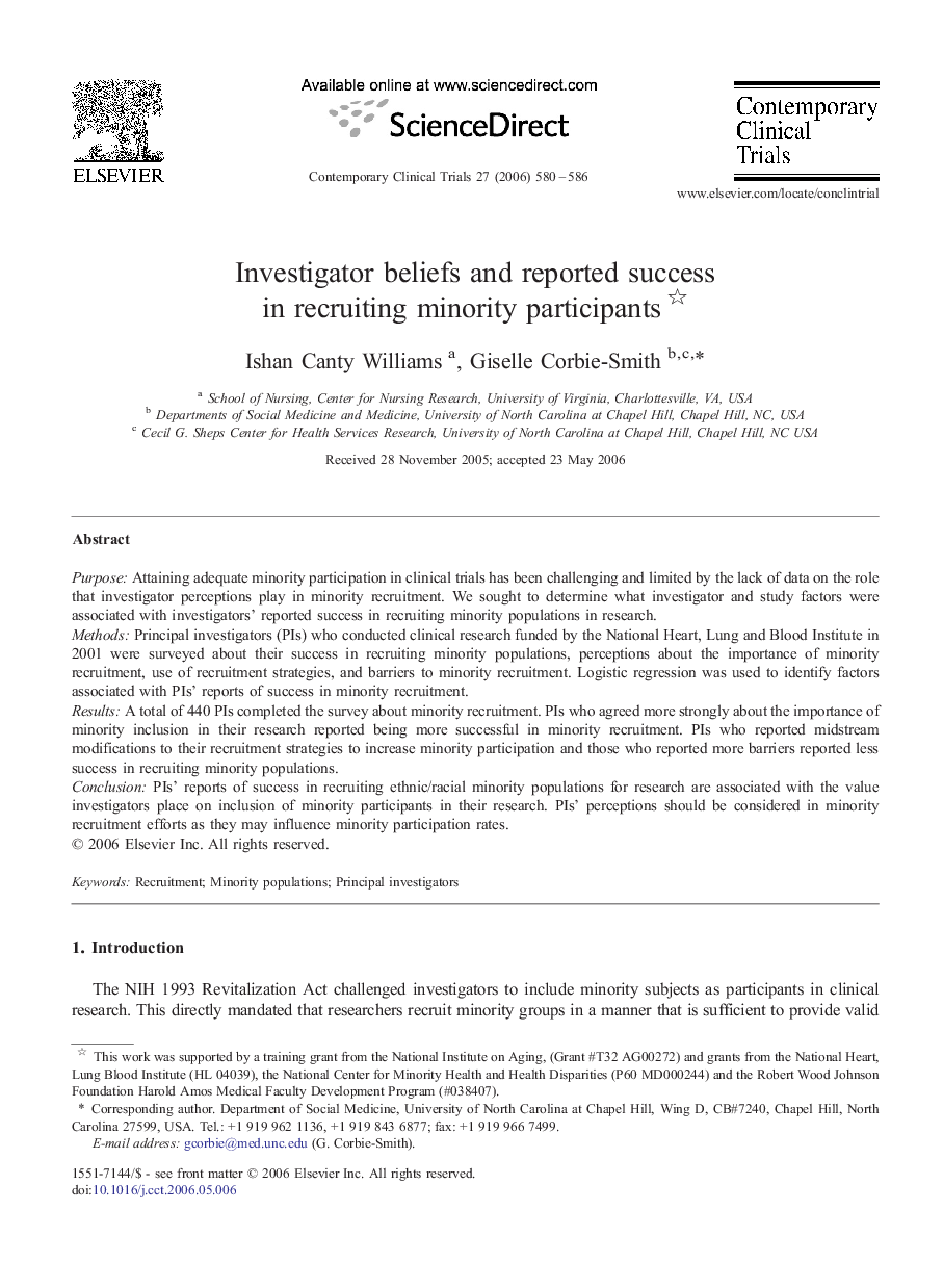 Investigator beliefs and reported success in recruiting minority participants 