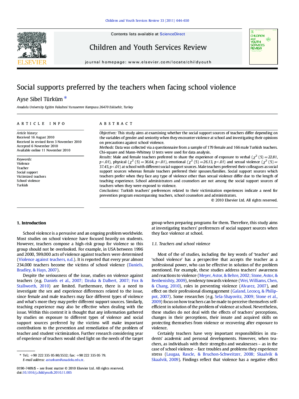Social supports preferred by the teachers when facing school violence