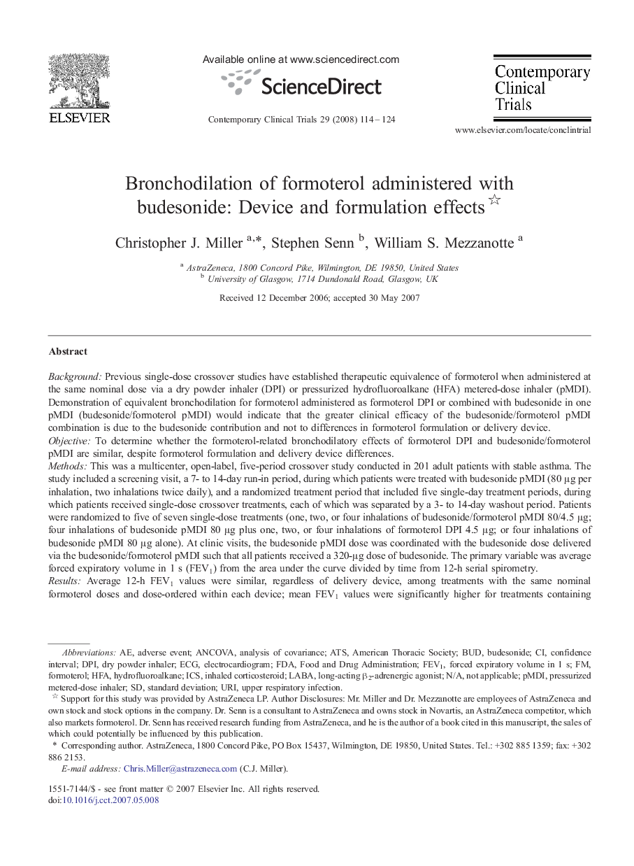 Bronchodilation of formoterol administered with budesonide: Device and formulation effects 