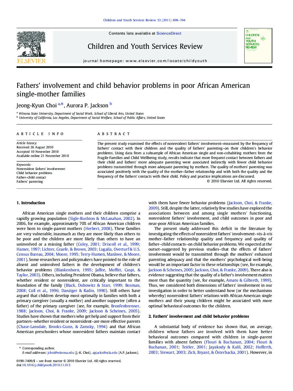 Fathers' involvement and child behavior problems in poor African American single-mother families