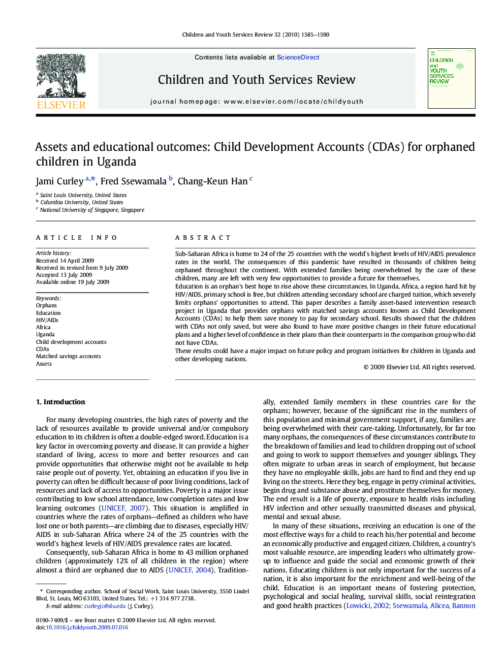 Assets and educational outcomes: Child Development Accounts (CDAs) for orphaned children in Uganda