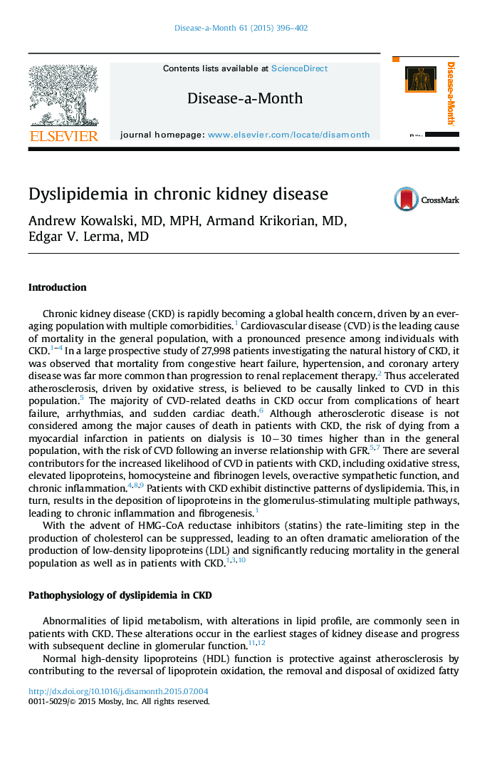 Dyslipidemia in chronic kidney disease
