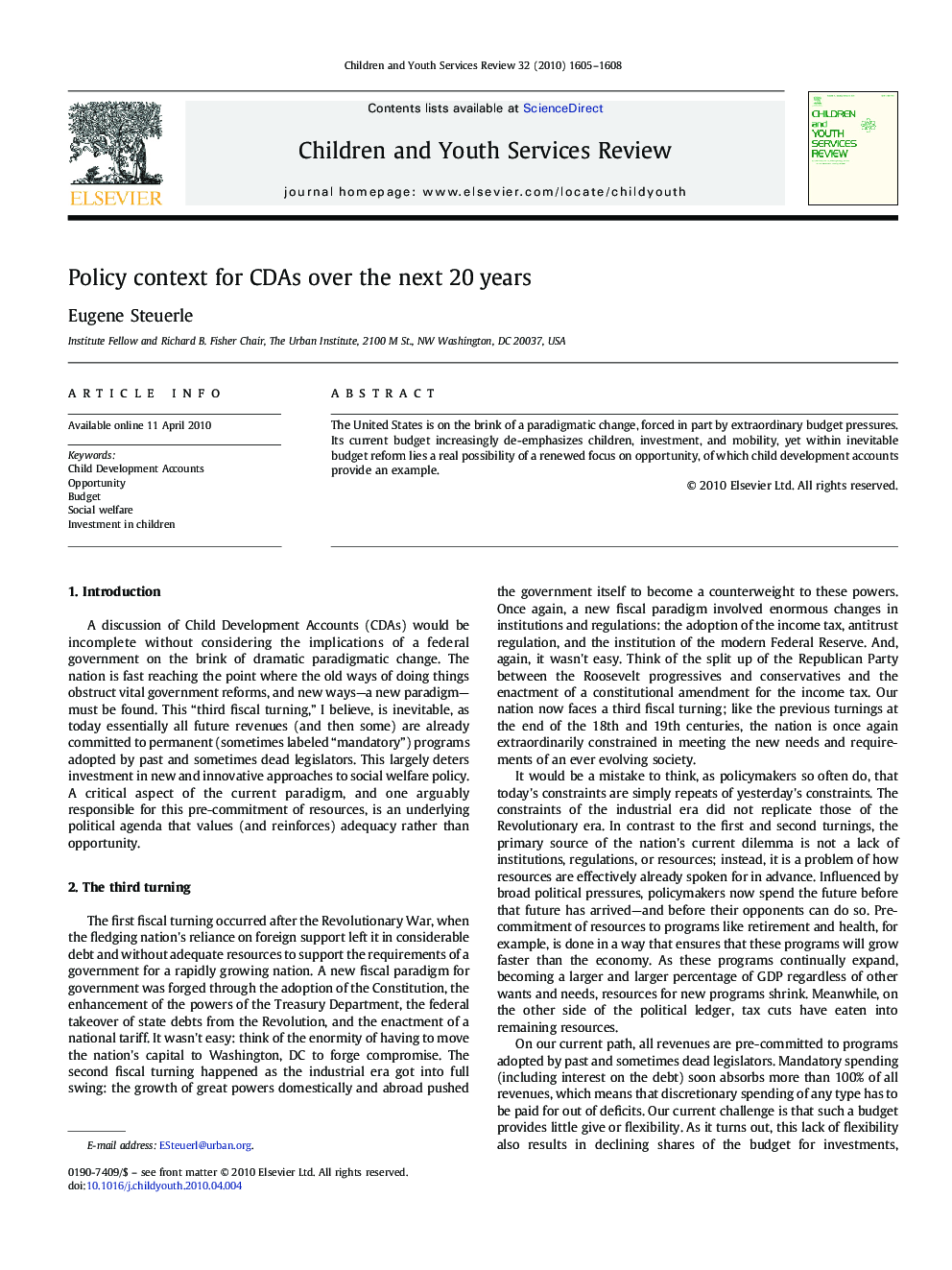 Policy context for CDAs over the next 20 years