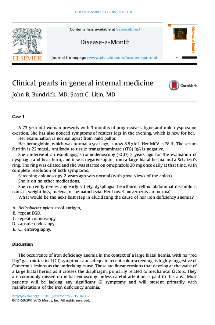 Clinical pearls in general internal medicine
