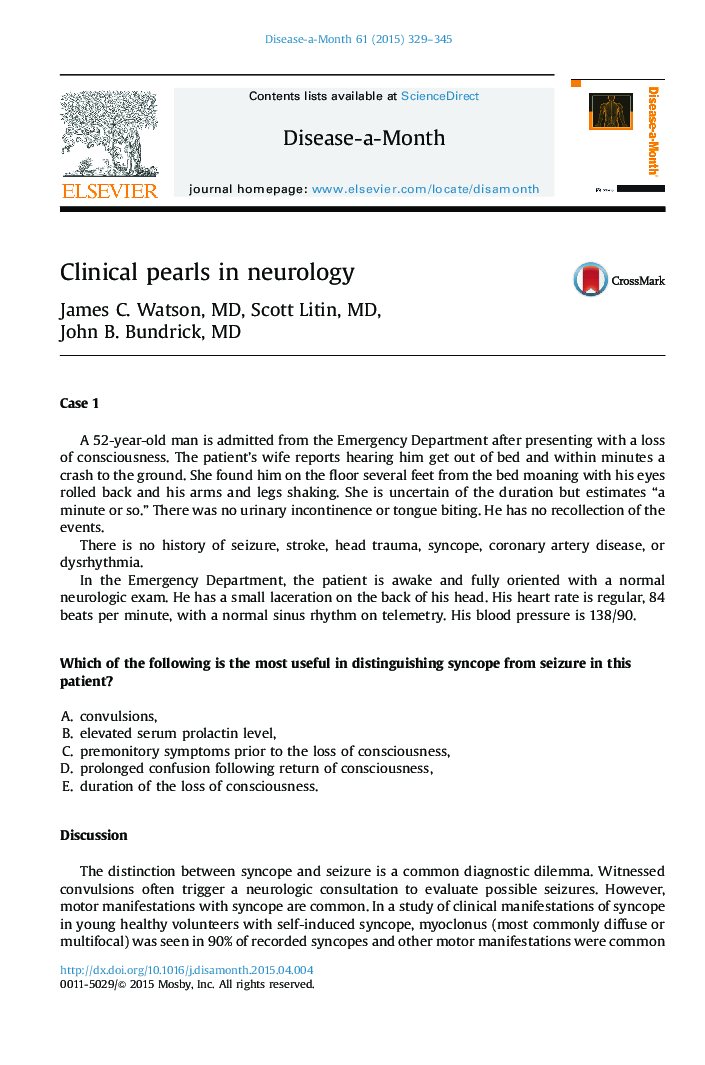 Clinical pearls in neurology