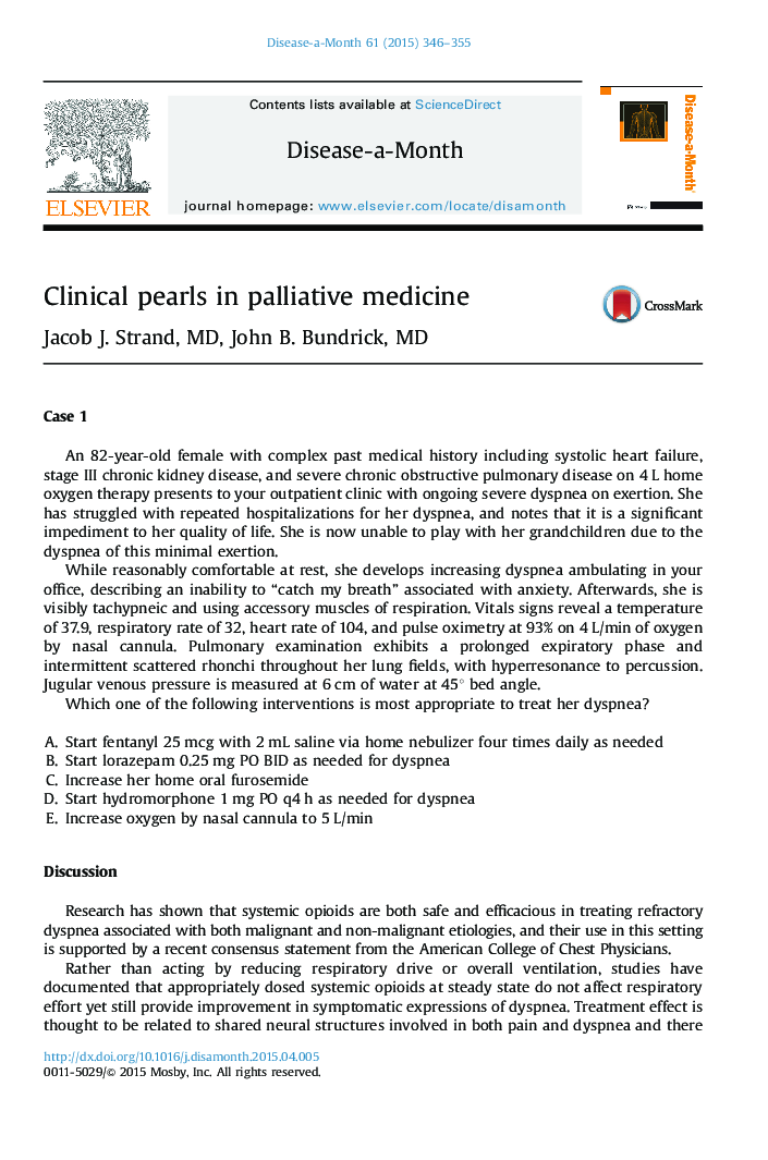 Clinical pearls in palliative medicine