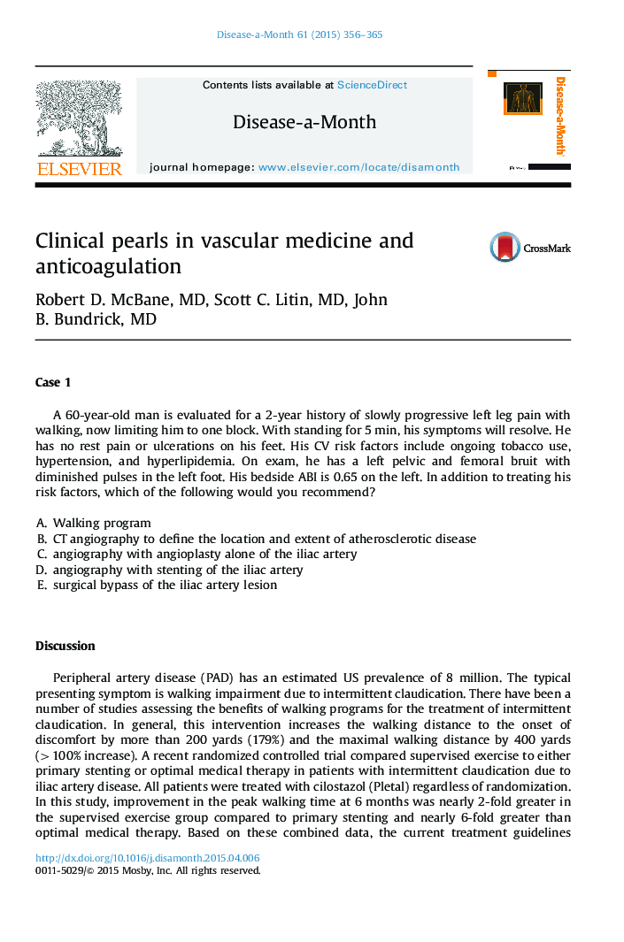 Clinical pearls in vascular medicine and anticoagulation