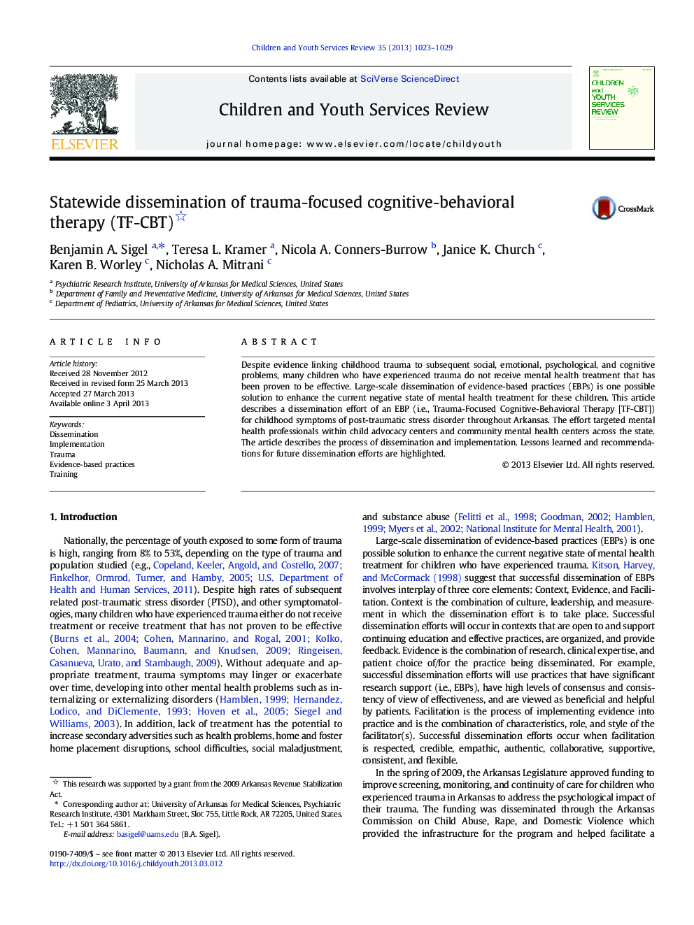 Statewide dissemination of trauma-focused cognitive-behavioral therapy (TF-CBT) 