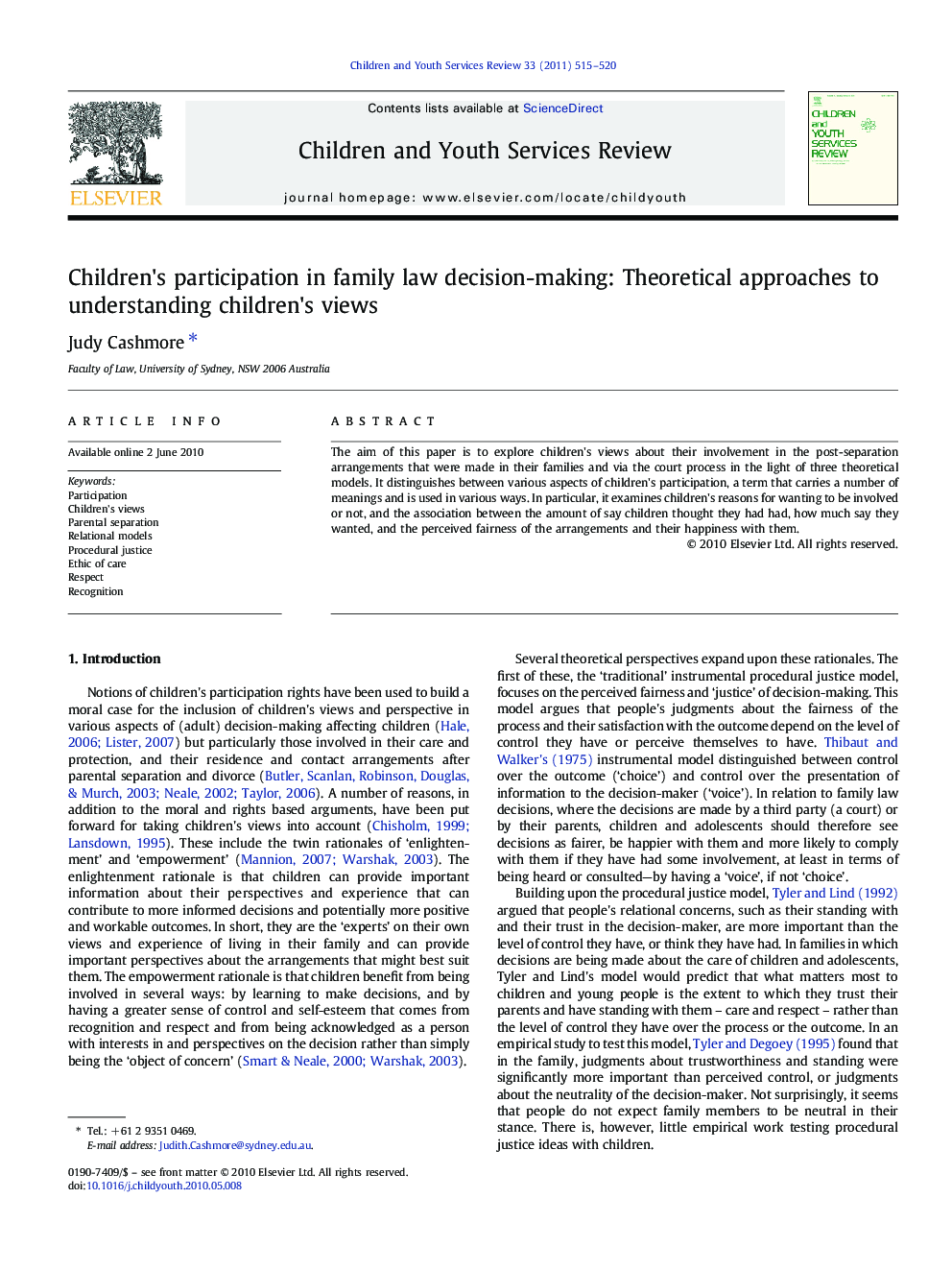 Children's participation in family law decision-making: Theoretical approaches to understanding children's views