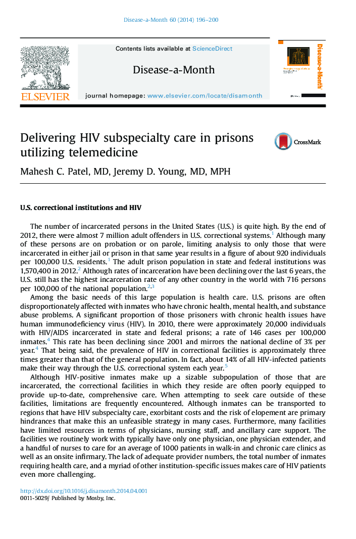 Delivering HIV subspecialty care in prisons utilizing telemedicine