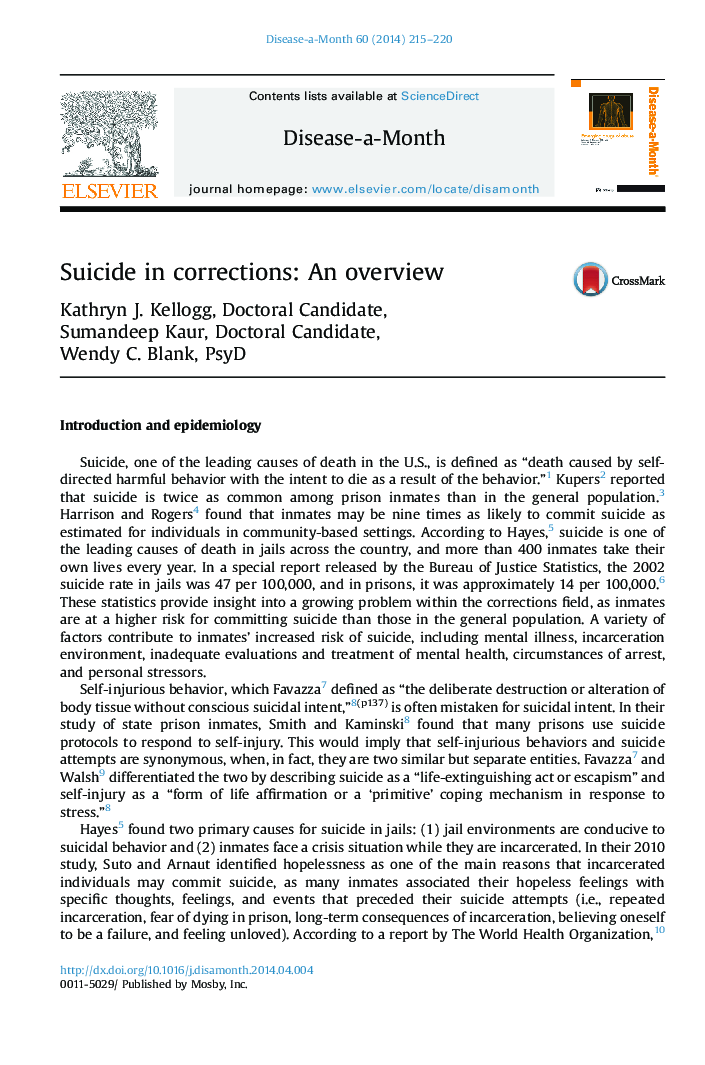 Suicide in corrections: An overview