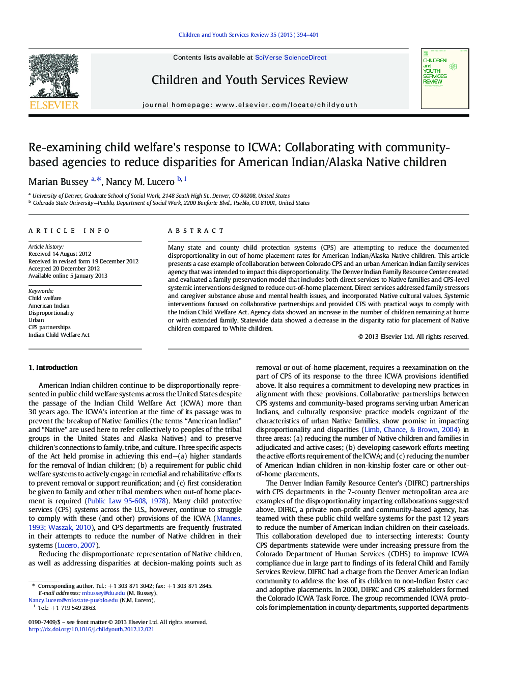 Re-examining child welfare's response to ICWA: Collaborating with community-based agencies to reduce disparities for American Indian/Alaska Native children