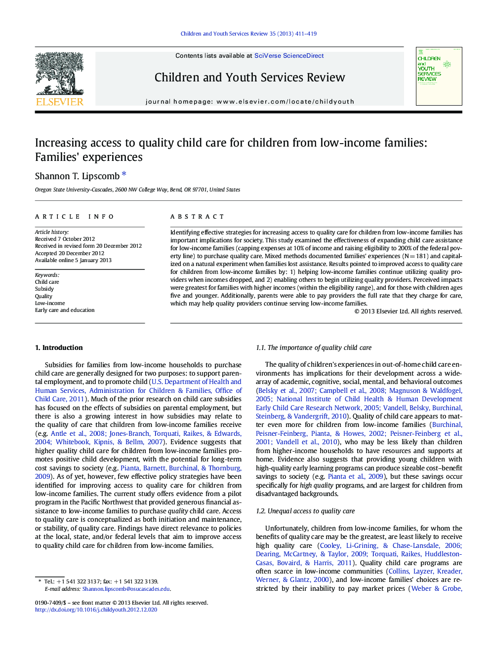 Increasing access to quality child care for children from low-income families: Families' experiences