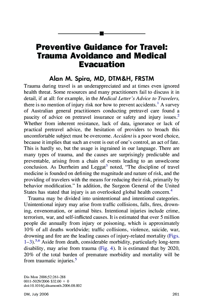 Preventive Guidance for Travel: Trauma Avoidance and Medical Evacuation