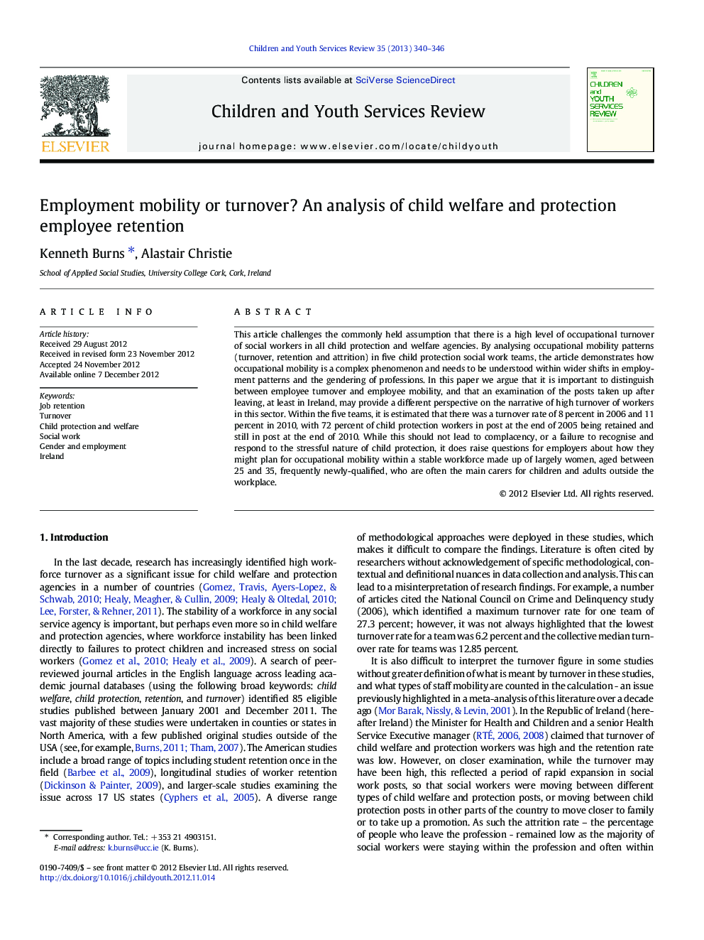 Employment mobility or turnover? An analysis of child welfare and protection employee retention