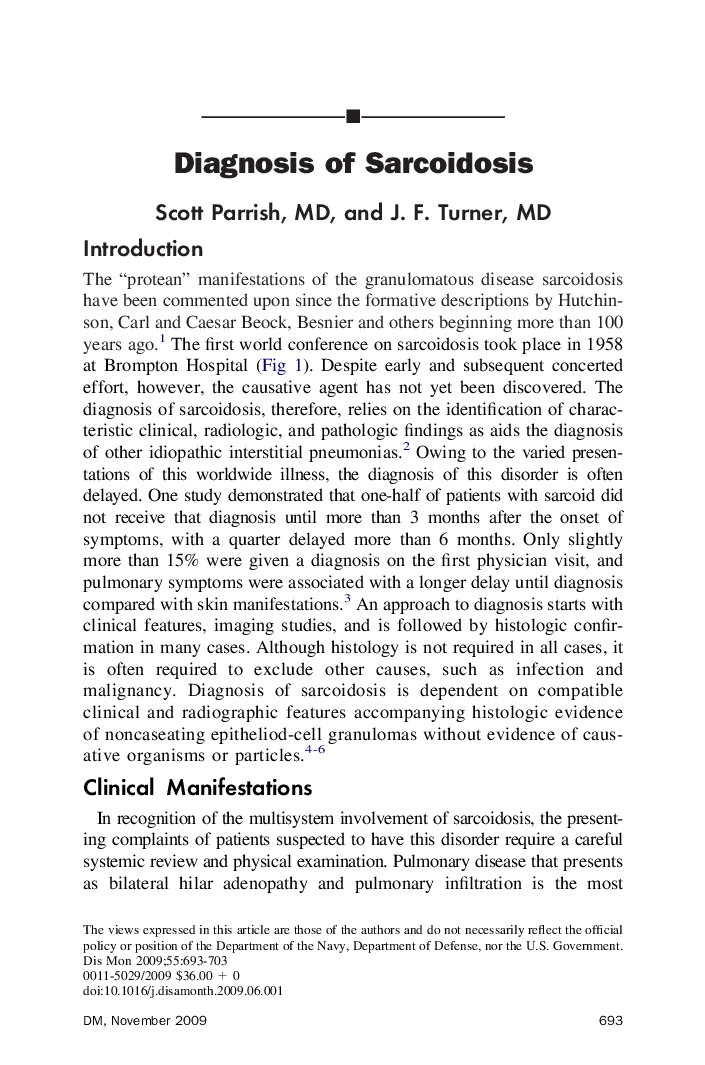 Diagnosis of Sarcoidosis