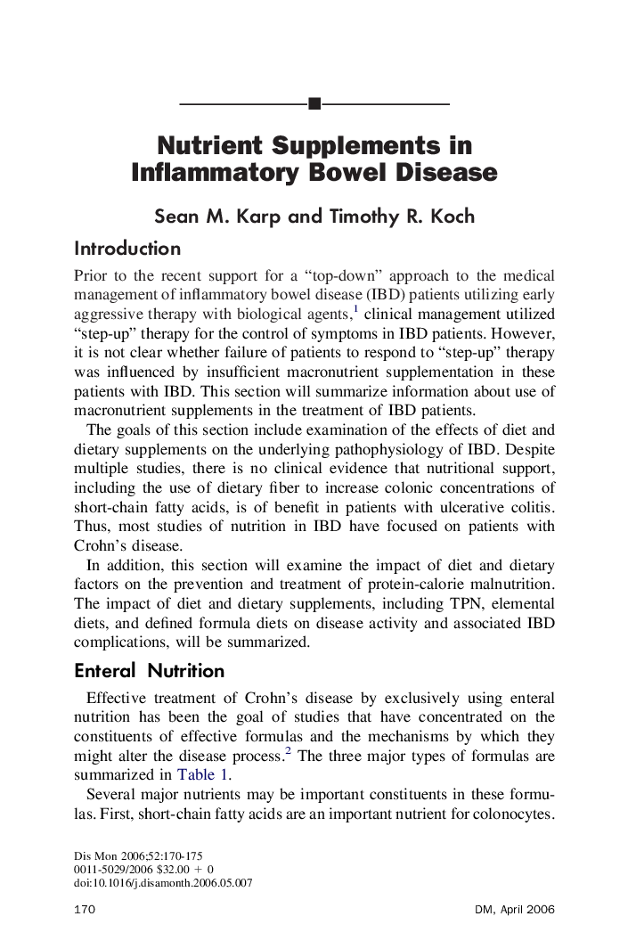 Nutrient Supplements in Inflammatory Bowel Disease