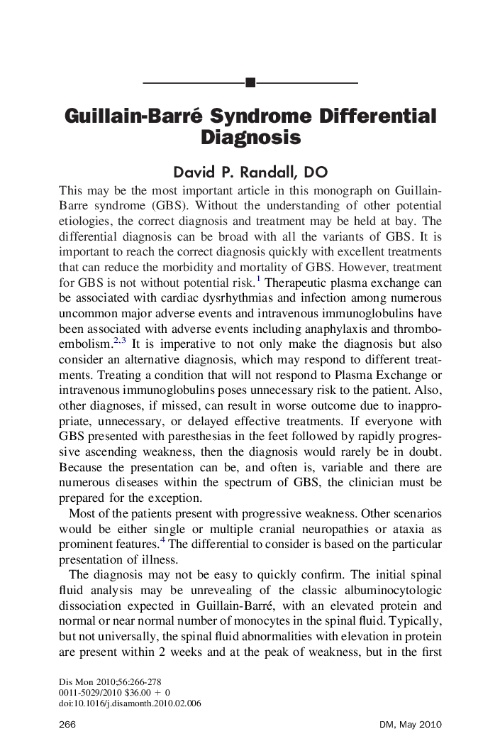 Guillain-Barré Syndrome Differential Diagnosis