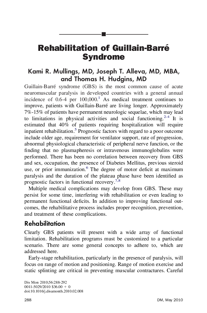 Rehabilitation of Guillain-Barré Syndrome