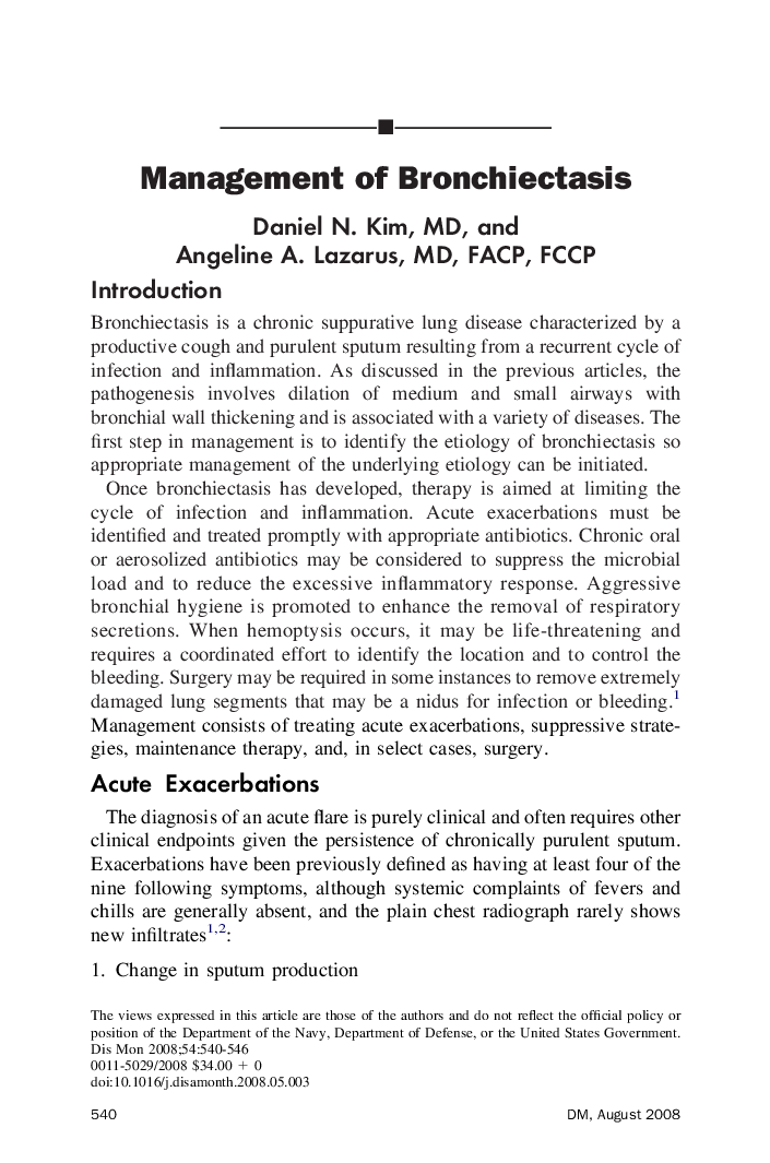 Management of Bronchiectasis
