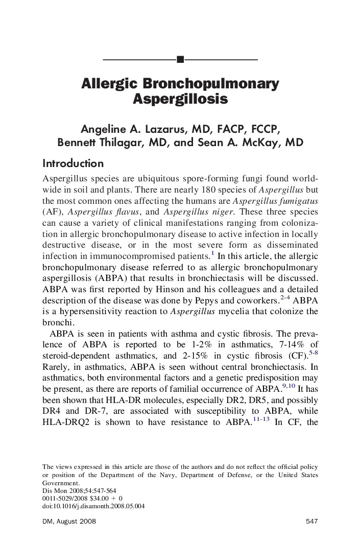 Allergic Bronchopulmonary Aspergillosis