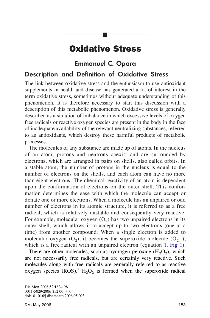 عکس صفحه اول مقاله: Oxidative Stress Oxidative Stress