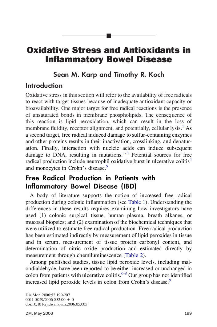 Oxidative Stress and Antioxidants in Inflammatory Bowel Disease