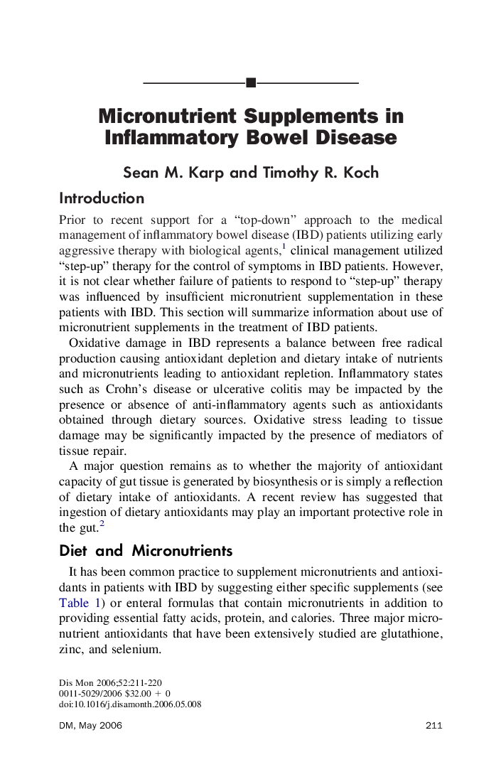 Micronutrient Supplements in Inflammatory Bowel Disease