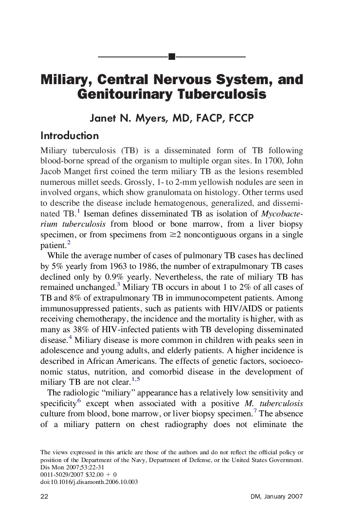 Miliary, Central Nervous System, and Genitourinary Tuberculosis
