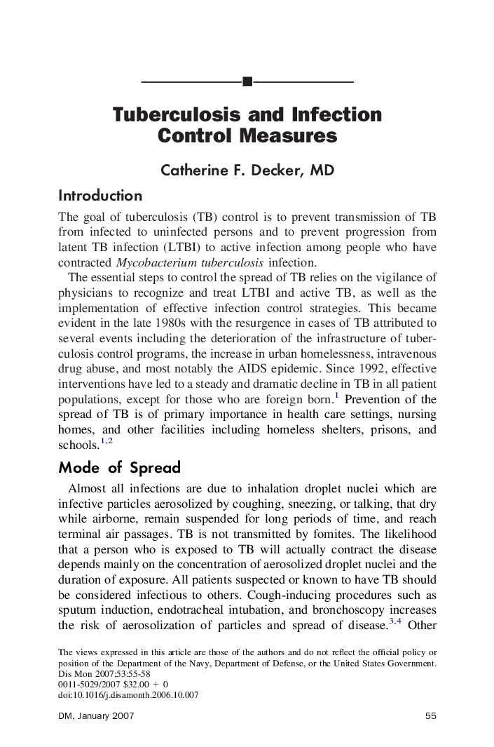 Tuberculosis and Infection Control Measures
