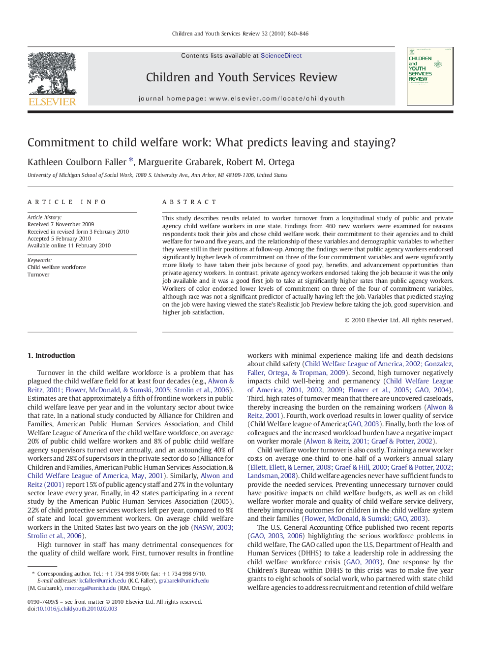 Commitment to child welfare work: What predicts leaving and staying?