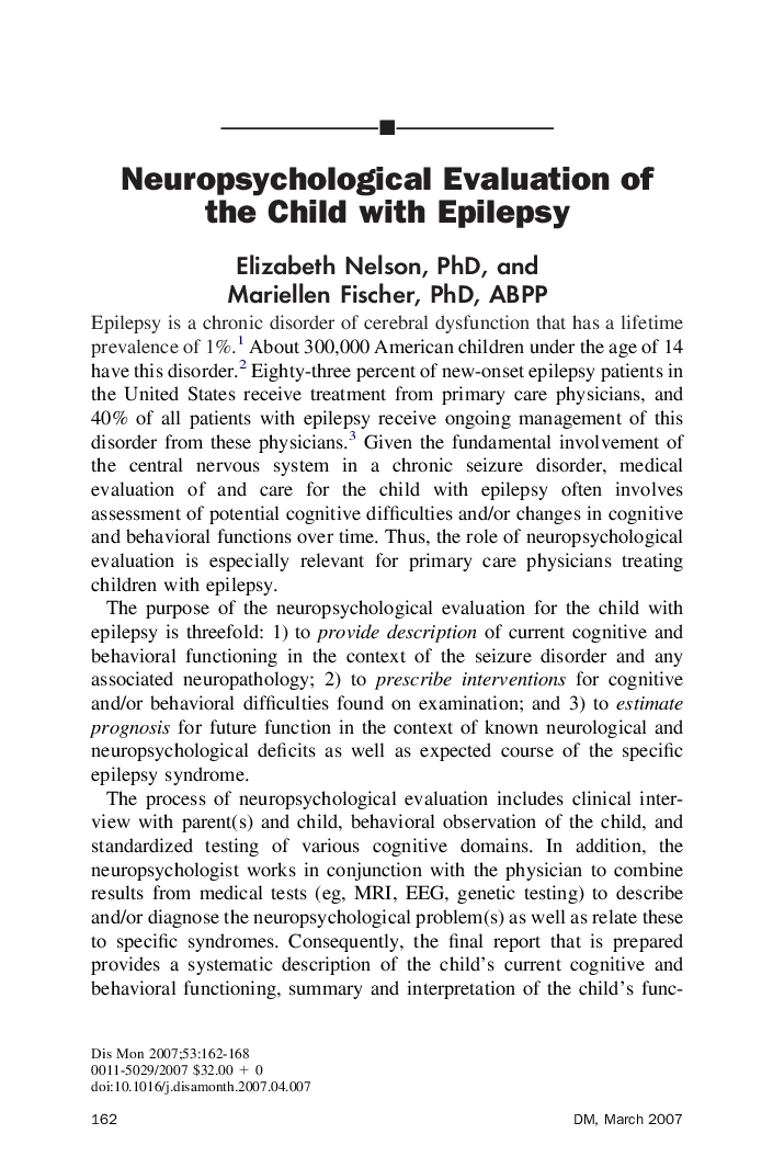 Neuropsychological Evaluation of the Child with Epilepsy