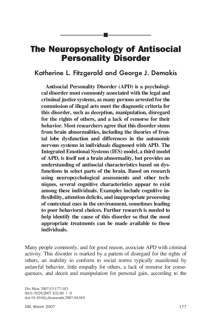 The Neuropsychology of Antisocial Personality Disorder