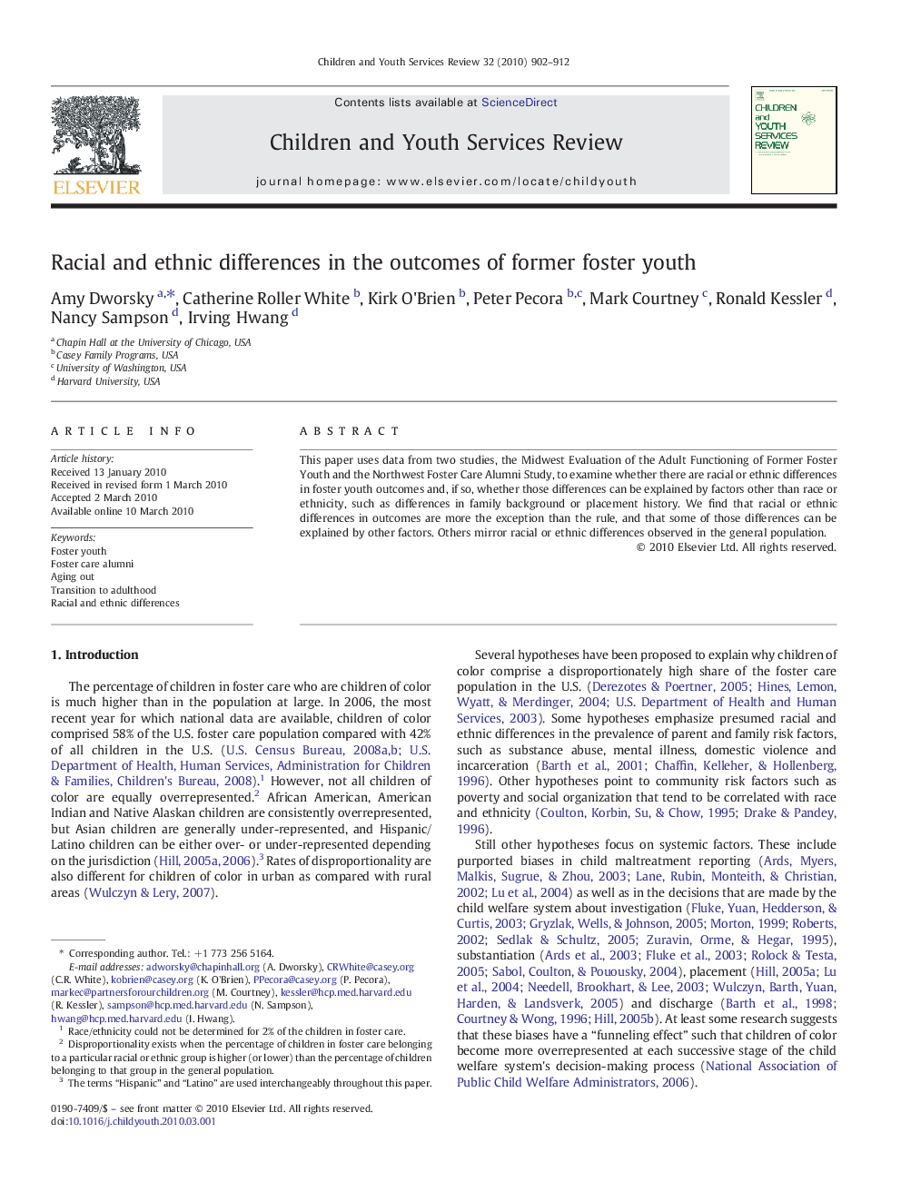 Racial and ethnic differences in the outcomes of former foster youth