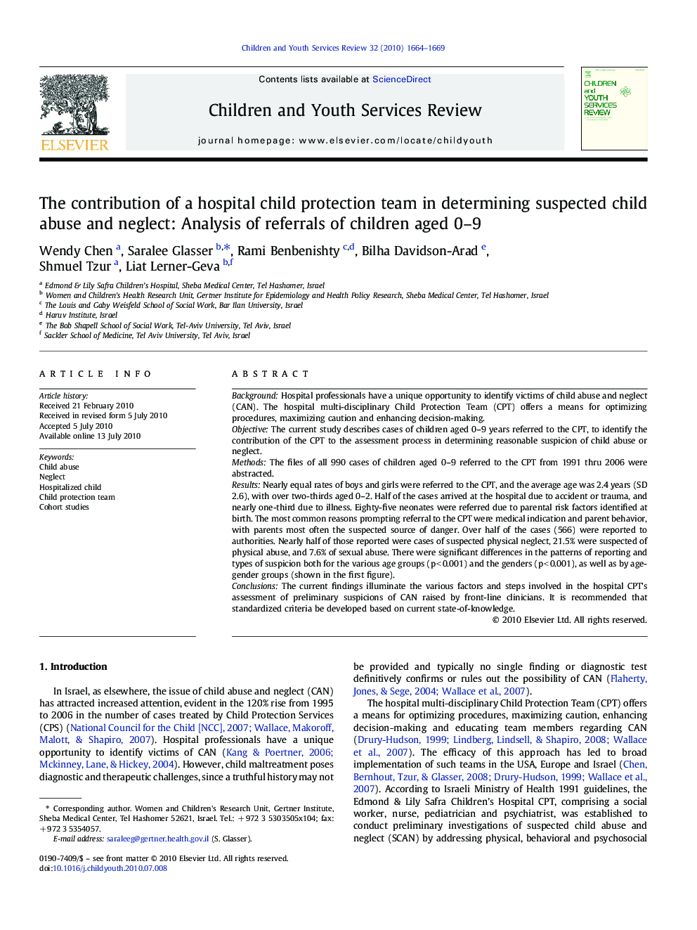 The contribution of a hospital child protection team in determining suspected child abuse and neglect: Analysis of referrals of children aged 0–9