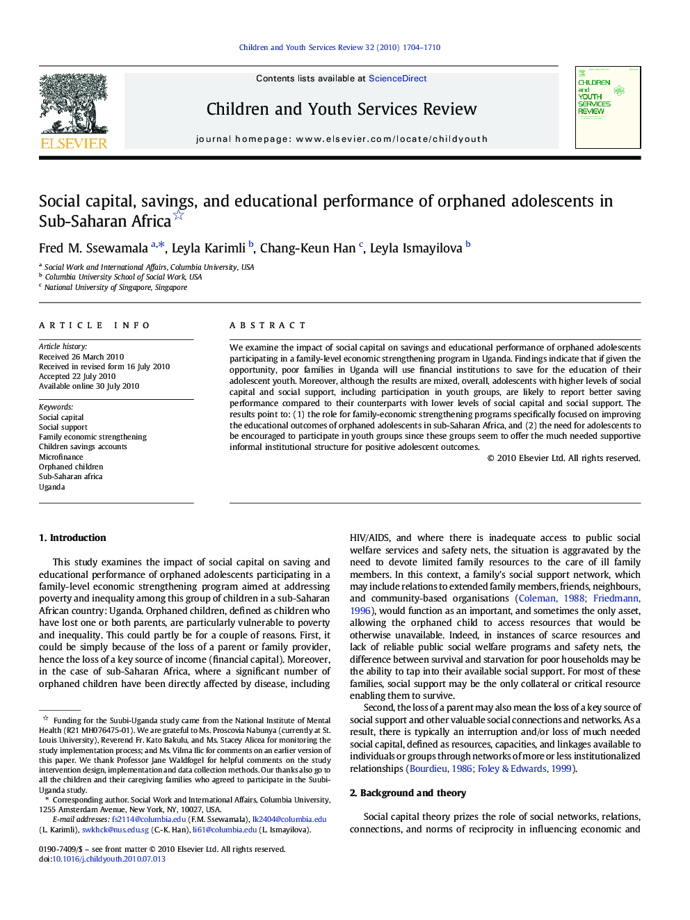 Social capital, savings, and educational performance of orphaned adolescents in Sub-Saharan Africa 