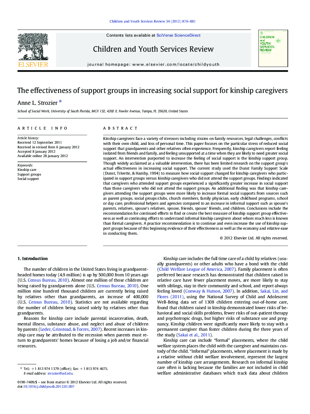 The effectiveness of support groups in increasing social support for kinship caregivers