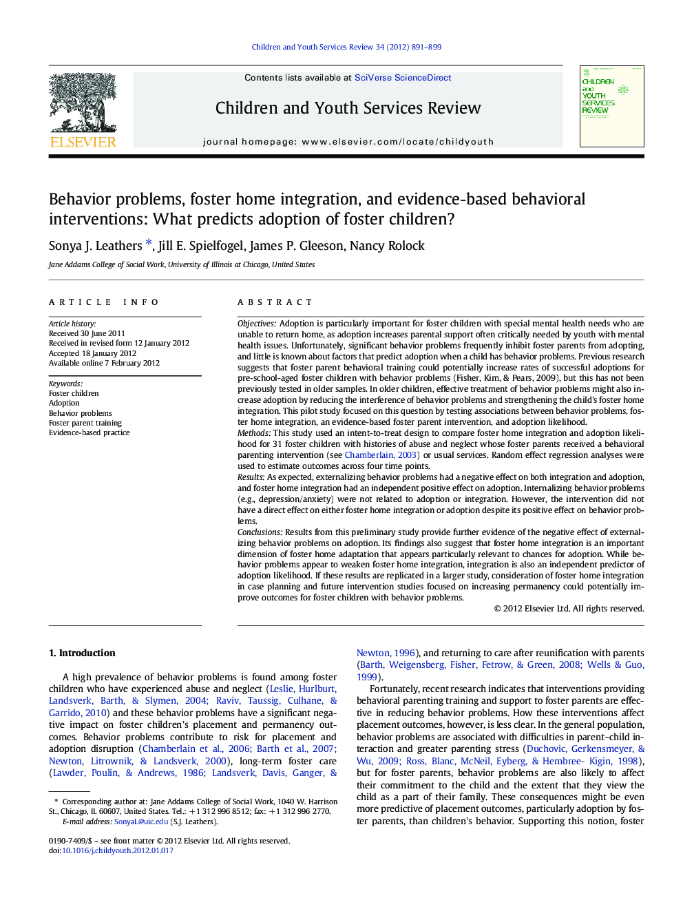 Behavior problems, foster home integration, and evidence-based behavioral interventions: What predicts adoption of foster children?