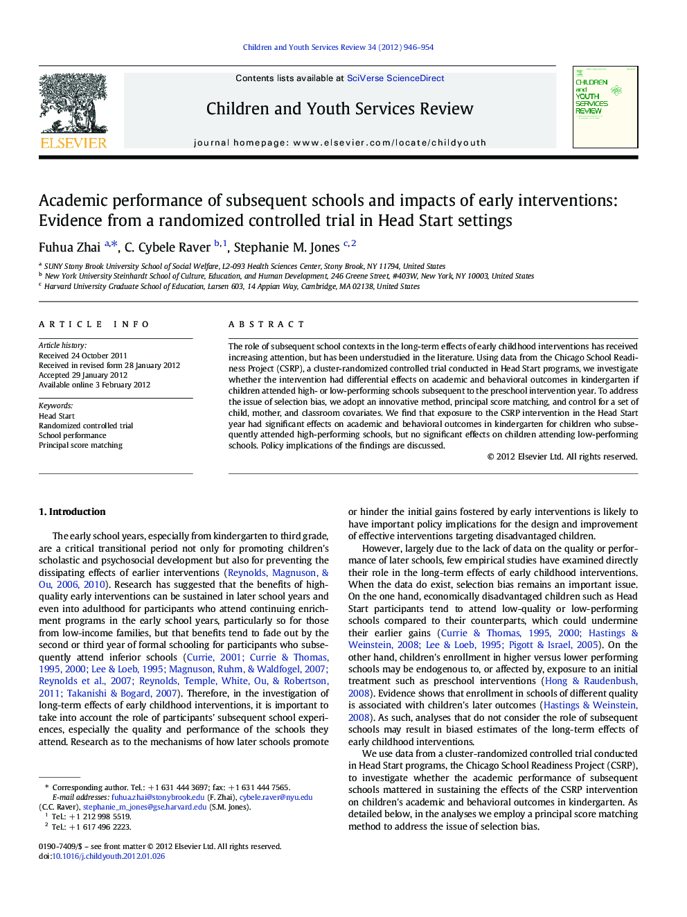 Academic performance of subsequent schools and impacts of early interventions: Evidence from a randomized controlled trial in Head Start settings