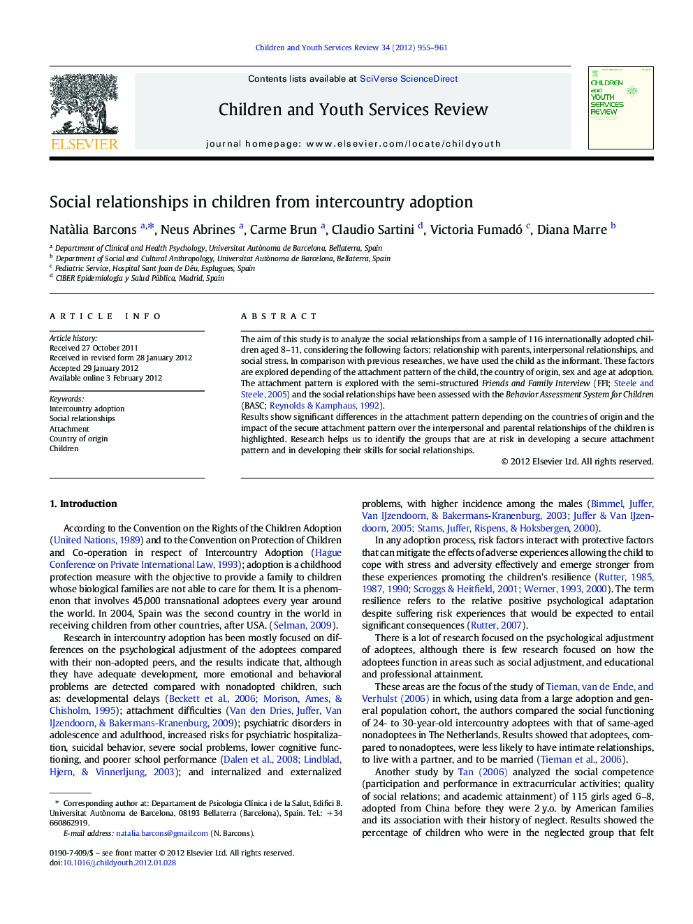 Social relationships in children from intercountry adoption