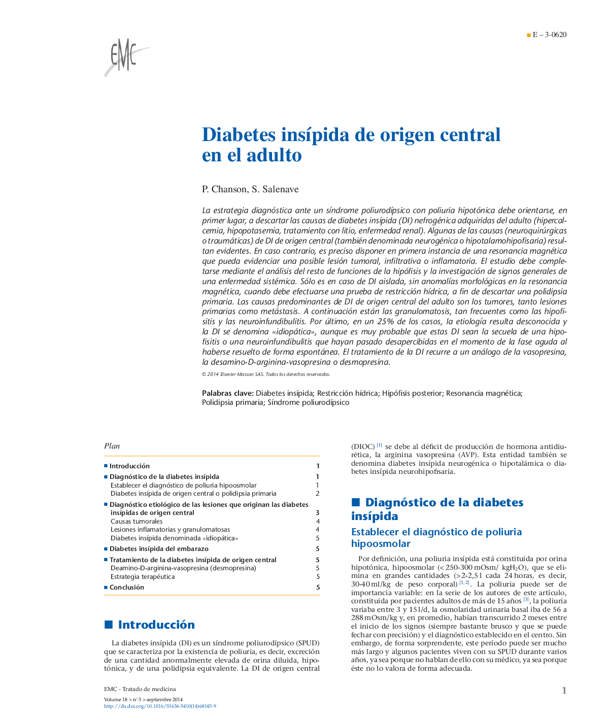 عکس صفحه اول مقاله: Diabetes insípida de origen central en el adulto Diabetes insípida de origen central en el adulto
