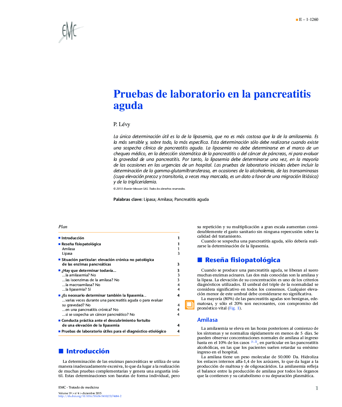 Pruebas de laboratorio en la pancreatitis aguda