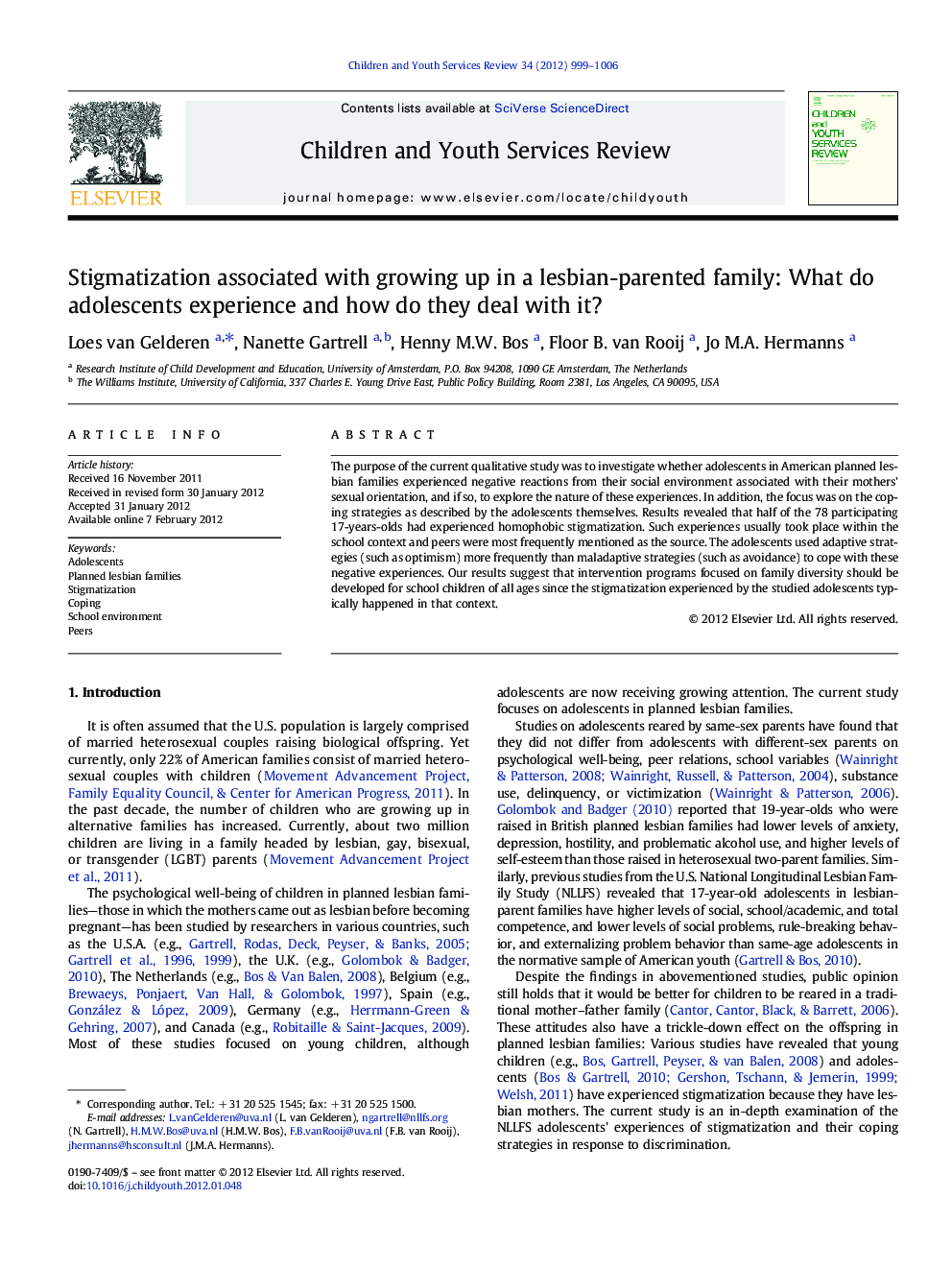 Stigmatization associated with growing up in a lesbian-parented family: What do adolescents experience and how do they deal with it?